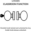 Commercial Door Locks Knob Cylindrical Classroom Silver Door Knobs Lock Function Key Locks Exterior Stainless Steel Finish LH5305OB -US32D UL Certified ANSI/BHMA Grade 2 Commercial Knob Embassy Series