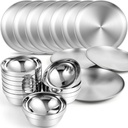 304 Stainless Steel Plates and Bowls Metal Camping Plates Reusable 13 oz Steel Snack Bowls Dinner Dishes Double Walled Insulated Metal Dinnerware(10 Sets,8 x 8 Inch)