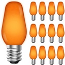 LUXRITE 12-Pack C7 LED Orange Replacement Light Bulbs for String Lights, 0.5W, Shatterproof Colored Candelabra Bulb, Enclosed Fixture Rated, UL, E12 Base, Indoor Outdoor, Halloween, Holiday, Party