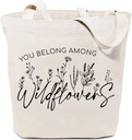 SAUIVD You Belong Among The Wildflowers Canvas Tote Bag Funny Flower Floral Inspiration Reusable Shopping Shoulder Bags