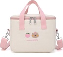 Kawaii Lunch Bag Cute Embroidery Lunch Box Reusable Thermal Cooler Lunch Tote Bag for Back to School Supplies (Pink)