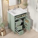 LUMISOL 24 Inch Bathroom Vanity with Sink, Small Bathroom Storage Cabinet with Tip-Out Drawer, Storage Racks & Adjustable Shelf, Solid Wood Bathroom Vanity with Ceramic Sink Top, Green