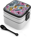 Bento Lunch Box for Women Lunch Containers for Adults Graffiti Style Pattern Double Layered Lunchbox Large Capacity Bento Box with Cutlery for Work Picnic Camping Travel