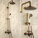 Shower Set Antique Copper Bathroom Shower Set 3 Functions Hand Shower Bronze Retro Supercharging System with The Lift Lever Faucet Circular Top Spray Fixed Showerheads Shower Syste