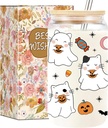Halloween Cat Ghost Cup, Funny Halloween Mug Gifts Basket for Teens, 16 oz Iced Coffee Tumbler with Lid and Straw, Boo Basket Stuffers for Women Adults, Cat Lover Gifts for Women.
