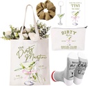 Paterr 6 Pcs Martini Gift Includes Makeup Bag, Martini Tote Bag, Acrylic Keychain, Hair Scrunchy, Martini Socks, Martini Birthday Cards for Bachelorette Party Cocktail Martini Lover Gift Decoration