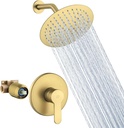 POP SANITARYWARE Shower Faucet Set Brushed Gold Bathroom Rainfall Shower Fixture Wall Mounted 8 Inch Shower Head system Single Handle Shower Trim Kit with Rough-in Valve