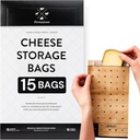 Formaticum - 15-Pack Cheese Storage Bags - 6.25 x 11 Wax Paper Bags to Keep Cheese or Charcuterie Fresh - Professional Grade Cheese Paper for Wrapping Cheese - Porous Brown Paper Bags From France