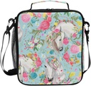 Lunch Box for Girls Horse And Flower Lunch Bag Insulated Lunch Boxes Cooler Lunch Tote with Shoulder Strap for School Picnic