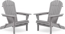 Outdoor Wooden Folding Adirondack Chair Set of 2 with Pre-Assembled BackRest, Wood Patio Chair for Garden Backyard Porch Pool Deck Firepit
