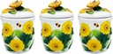ACK 3D Sunflower 3pc Hand Painted Ceramic Canister Set with Lid, Kitchen Storage Jar, Food Storage Container, Airtight Storage Container With Rubber Seal for Coffee, Tea, Sugar, Flour