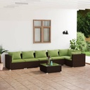 7-Piece Patio Lounge Set with Coffee Table PE Rattan Outdoor Furniture Brown Green Cushions for Backyard Balcony Porch Conversation Seating