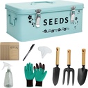 8 in 1 Seed Storage Garden Seed Organizer with Gardening SuGarden Tool Set Box with Safety Locks 4 Compartments Ideal Gardening Gifts for Women and Men