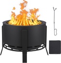 GarveeLife 26 in Smokeless Fire Pit with Ash Tray Base, Wood Burning Firepit with Adjustable Foot&Fire Poker,Smokeless Outdoor Fireplace with Dust Bag, Outdoor Fire Pits for BBQ,Bonfire,Camping