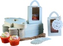 Individual Cupcake Boxes, Single Cupcake Containers, Cupcake Carriers with Handle, Clear Window, Insert Trays, Tags and Jute Twine (Blue, 50pcs)