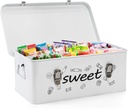 Frcctre Candy Storage Box, 4 Compartments Metal Candy Cookies Snacks Storage Tin Box with Lid Food Storage Container Farmhouse Kitchen Pantry Canister with Handle and Safety Lock