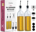 FineDine Olive Oil Dispenser Bottle Set - 17 fl oz Glass Kitchen Bottle with 4 Pouring Spouts, Funnel & Labels - Slim Modern Design for Oil and Vinegar - Reusable Airtight Leakproof Cruet