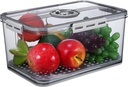 Transparent Food Storage Box with Four Sided Locking and Built In Divider Large Capacity Fresh Keeping Container for Fruits Vegetables Bread and Produce Preservation