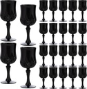 JLYLOL Plastic Vintage Wine Glasses 7OZ Plastic Goblets Vintage Drinking Glasses 24PCS Retro Wedding Glassware Water Goblets Reusable Drinking Cups for Party,Reception,Celebration,Bar,Whiskey(Black)
