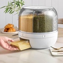 Grain Dispenser, Rotating Rice Dispenser Storage Container, 6-Compartment Dry Food Dispensers, 10KG Dry Food Grain Rice Containers Cereal Dispensers Storage Box, Food Storage Container for Kitchen
