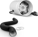 iPower Inline Booster Duct Fan 4'' Low Noise and Flexible Aluminum Ducting 8 Feet for HVAC Exhaust Ventilation, Attic, Basement, Bathroom and Kitchen