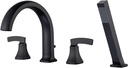 Roman Tub Faucet Deck Mount Tub Filler Black Waterfall Bathtub Faucets 4 Hole Brass Bathroom Faucets with Hand Shower