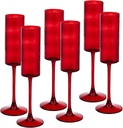 6 Pieces Red Champagne Flutes,6 OZ Twill Pattern Striped Vintage Stem Glasses Stemware Wine Glasses Champagne Long Stem Drinking Colored Glasses Goblets for Wedding Cocktail Cups,Cava, Prosecco