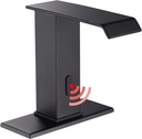 Automatic Sensor Matte Black Touchless Bathroom Sink Faucet with Cover Plate Vanity Faucets Hands Free Waterfall Bathroom Water Tap with Control Box and Temperature Mixer by GGStudy