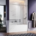56-60 Inch x 66 Inch Sliding Frameless Bathtub Door, 3/8" Tempered Glass with Easy-Cleaning Coating, Stainless Steel Rollers & SGCC-Certified Stability, Brushed Nickel