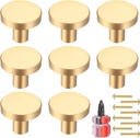 Gold Cabinet Knobs, 8 Pcs Brushed Brass Round Kitchen Cabinet Hardware Pulls Knobs Gold for Dresser Drawer Cupboard Furniture Closet Wardrobe Door Knobs Handles, with Screwdriver,20x28 mm