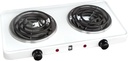 Bene Casa Double Electric Burner in White, Double Burner coils, Portable Double Electric Burner, Dual Controls, Stainless Steel Drip Tray.