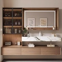 Bathroom Vanity with Sink - Wall Mounted Bathroom Vanity Set with Smart LED Defog Mirror, Solid Wood Sink Cabinet with Multiple Storage Areas (Wood-Mirror,56IN)