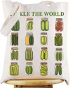 WZMPA Funny Pickles Tote Bag Pickle Cucumber Lover Gift Pickle The World Reusable Grocery Bag Pickles Merchandise