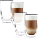 CNGLASS Double Wall Thermo Glass Coffee Cup 13.5 oz,Clear Insulated Glass Coffee Mug for Latte Cappuccino Tea Milk,Set of 4