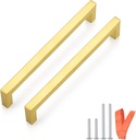Probrico 20 Pack Square Golden Kitchen Cabinet Pulls 7.5 Inch Stainless Steel Brushed Brass Cabinet Handles Square Corner Bar Polished Gold Dresser Drawer Pull Handles Total Length 8Inch