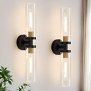Wall Sconces Set of Two, 22" Black and Gold Bathroom Sconces with Clear Glass, Hardwired Modern Sconces Wall Decor Set of 2 Wall Light fixtures for Bathroom Mirror Living Room Hallway Bedroom