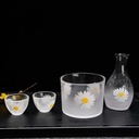 B,4-Piece Sake Set Creative Glass Sake Pot Wine Glass Hand-Painted Cherry Blossom Home Craft Gift