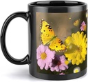 Yellow Butterfly And Flower Travel Mug Ceramic Large Ceramic Coffee Mugs with Handle, Porcelain Mugs- Perfect for Coffee Tea Espresso Other Beverages