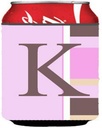 Caroline's Treasures CJ1005-KCC Letter K Initial Monogram - Pink Stripes Can or Bottle Hugger Cooler Washable Drink Sleeve Collapsible Beverage Insulated Holder, Can Hugger, Multicolor