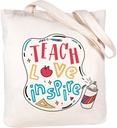 ELEGANTPARK Teach Love Inspire Bag Teacher Gifts for Women Appreciation Week Graduation Birthday Canvas Tote Shoulder Bag with Pocket Cotton