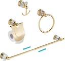 WINCASE Gold Bathroom Accessories, Adjustable Crystal Towel Bar Set, Golden Hardware Set Hand Towel Ring Racks Paper Holder Hook Wall Mounted