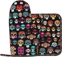 Mexican Colourful Skull Oven Mitts and Pot Holder 2-Piece Set,for Cooking Barbecue, Pot Lid, Microwave,Heat-Resisting