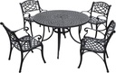 Crosley Furniture Sedona 5-Piece Outdoor Dining Set for 4, 46" Cast Aluminum Round Patio Table and Chairs, Black
