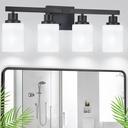 Bathroom Light Fixtures, 4-Light Matte Black Bathroom Vanity Lights with Milky White Glass Shade, Bathroom Lights Over Mirror Wall Lamp Sconces for Mirror Bedroom, Living Room Hallway