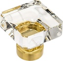 Cosmas 5 Pack 6377BB-C Brushed Brass Cabinet Hardware Square Knob with Clear Glass - 1-3/8" Squared