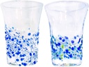 Tida Kobo Beer Glasses (Blue/Clear, Blue/Water/Green), φ2.8 inches (7 cm), Crushed, Pack of 2