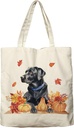 Dlzdn Fall Dog Canvas Tote Bag Aesthetic Black Labrador Pumpkin Reusable Shopping Grocery Bag Beach Bag Birthday Gifts for Women