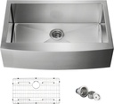 KIBI 33-Inch Farmhouse Kitchen Workstation Sink | Single Bowl Apron Front Stainless Steel Sink with Bottom Grid, Strainer, and 10 inch Deep Bowl | Scratch-Resistant Finish, 3.5" Drain Opening