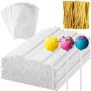 600Pcs Lollipop Stick, 6IN Cake Pop Sticks with Clear Treat Bags & Gold Twist Ties, Cake Pops Making Tools for Lollipops, Candies, Chocolates Cookies
