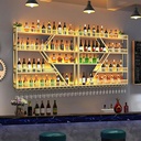 Metal Wine Rack Wall Mounted With LED Light With Glass Holder,Bar Shelf,Floating Wall Shelves,Stemware Racks,Liquor Shelf,Hanging Wine Storage Racks For Kitchen Wine Cellar Living Room(Gold,180